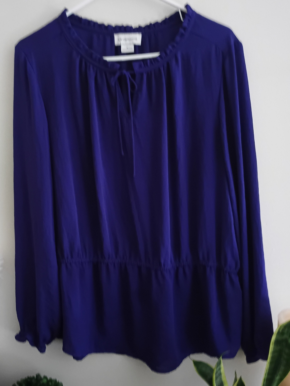 Liz Claiborne Deep Purple Long-Sleeve Tie-Neck Blouse